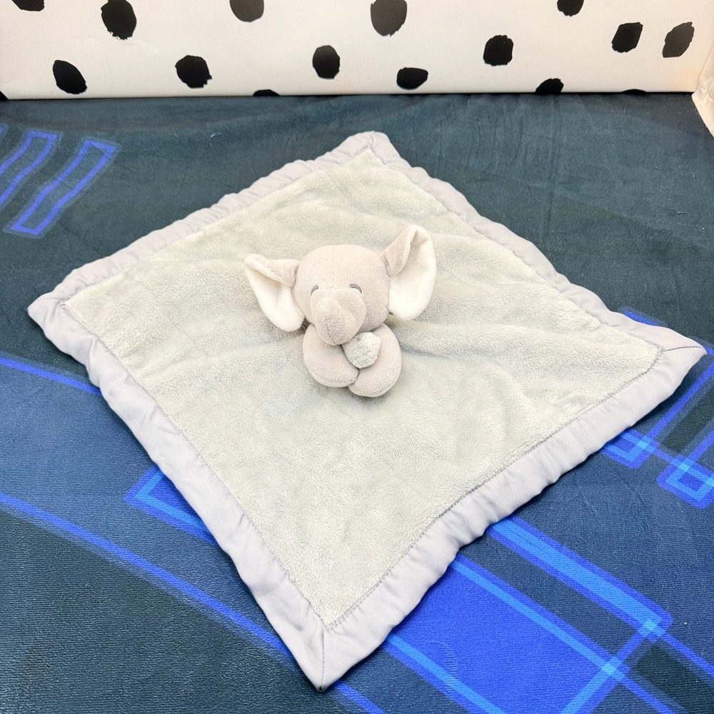 Carter's Elephant Security Blanket Baby Gray Plush Satin Trim Lovey